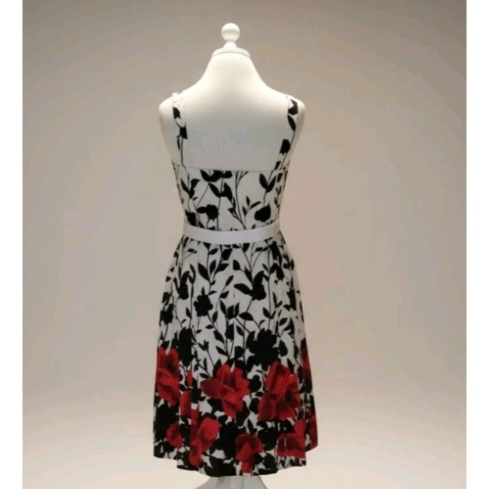 Vintage Jessica Howard Size 10 Black White Red Floral Tea Party Dress - Picture 3 of 7